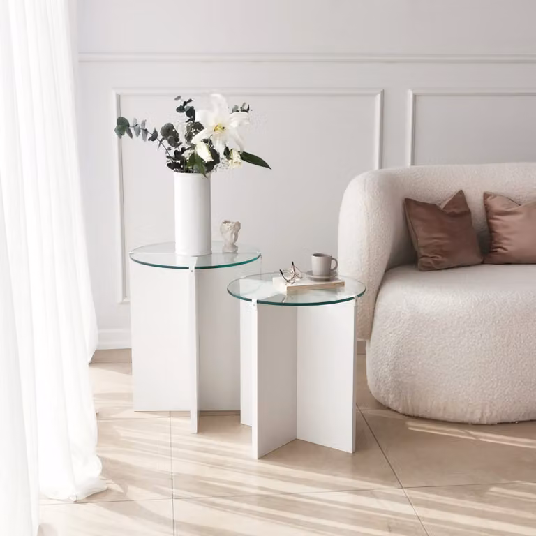 Skye Decor, Lily - White, tavolino (2 pezzi), bianco, 100 % vetro temperato, 40 x 40 x 50 cm