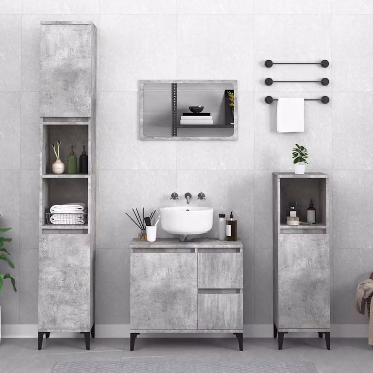 Armadietto da bagno moderno vidaXL in legno e metallo grigio, sospeso, L 30 cm x P 30 cm x H 190 cm