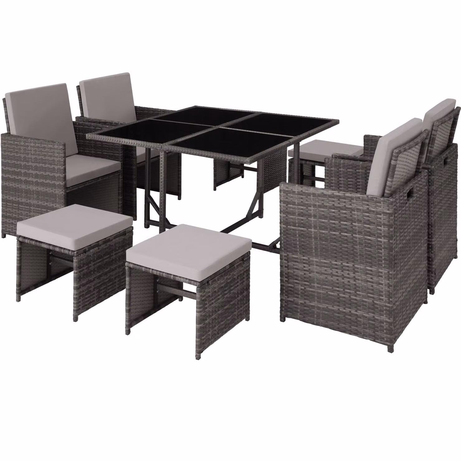 Set da salotto in rattan TecTake GmbH Bilbao 4+4+1 con tavolo in vetro e copertura protettiva - grigio – 1