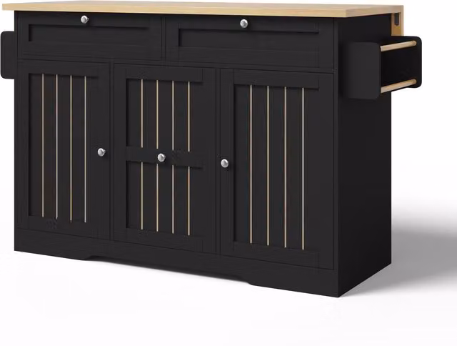 Isola da cucina mobile Aosom con piano di lavoro ribaltabile in MDF nero opaco L/P/H: 120 x 70 x 92 cm