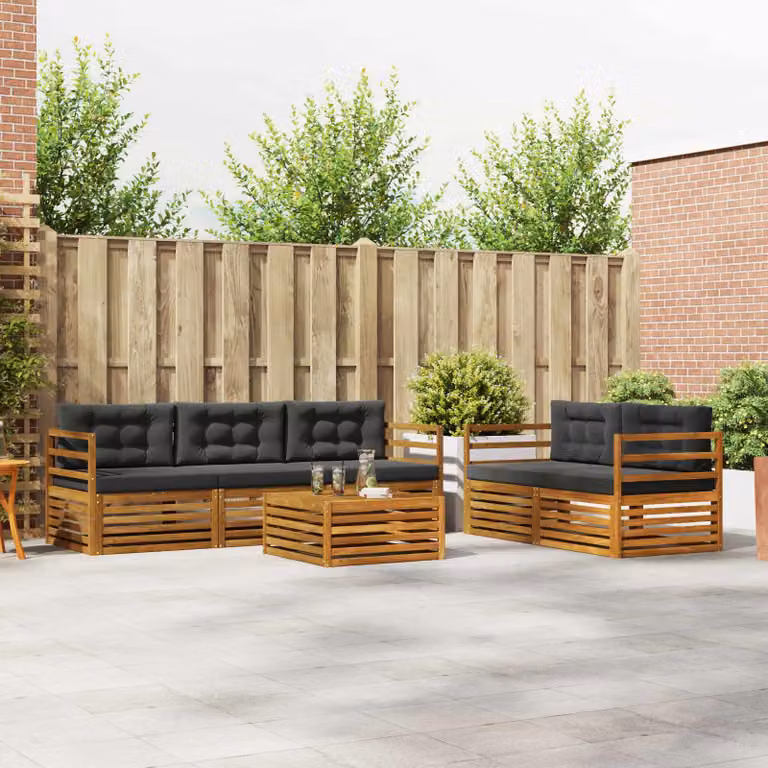 Set di divani da esterno moderno vidaXL in legno di acacia, 6 pezzi, Naturale e Antracite