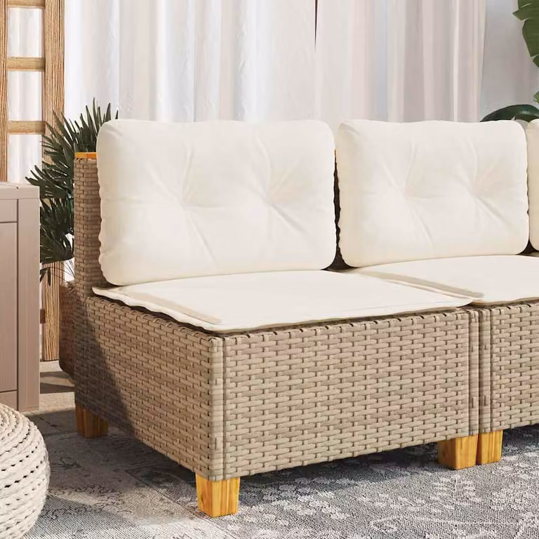 vidaXL Divano da giardino in polyrattan beige con cuscini imbottiti e coperture rimovibili