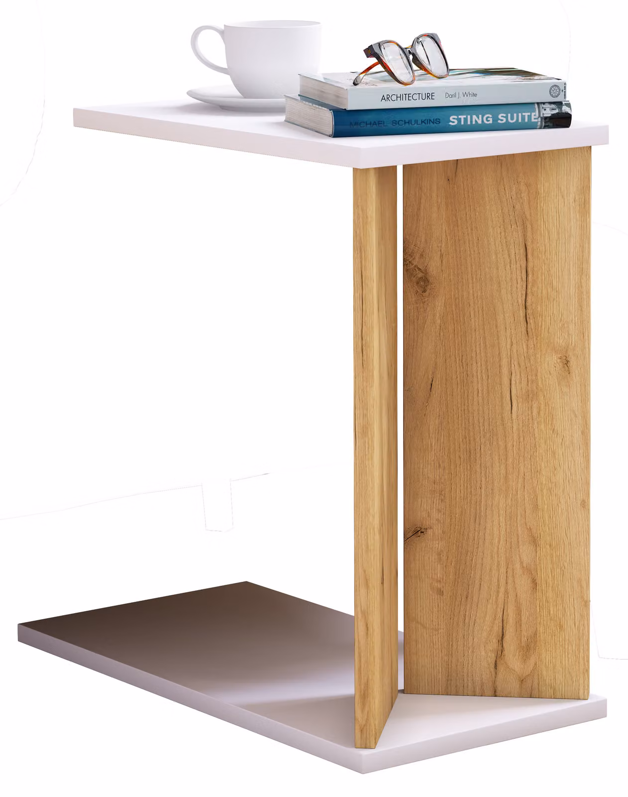 Tavolino in legno | Tavolino semplice | Dimensioni ca. H. 49 x W. 25 x D. 50 cm | Tavolo soggiorno con due scomparti | Tavolino - Nachto M