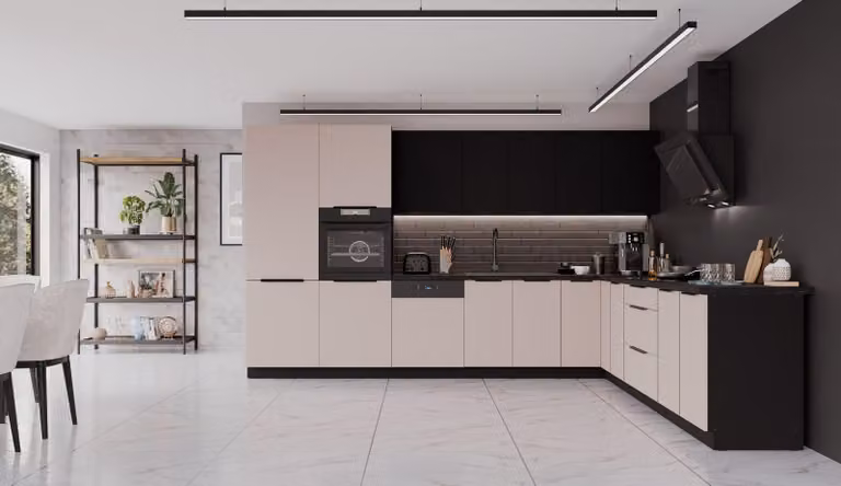 Cucina ad angolo ARONA + SIENA 350x290 Cucina componibile Cucina ad angolo Cucina Kashmir + Nero