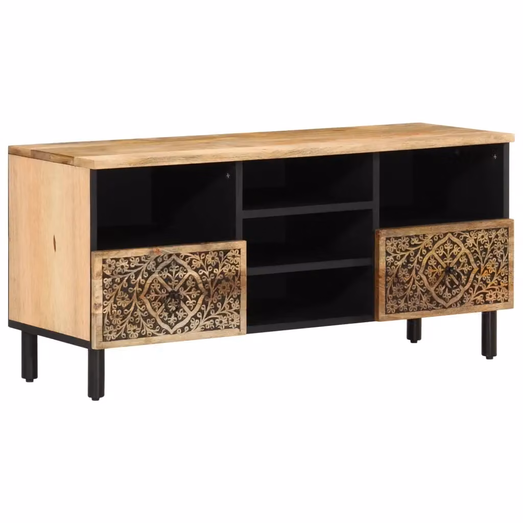 Mobile Porta TV retro vidaXL in legno di mango marrone L: 100 cm, P: 33 cm, H: 46 cm – 2