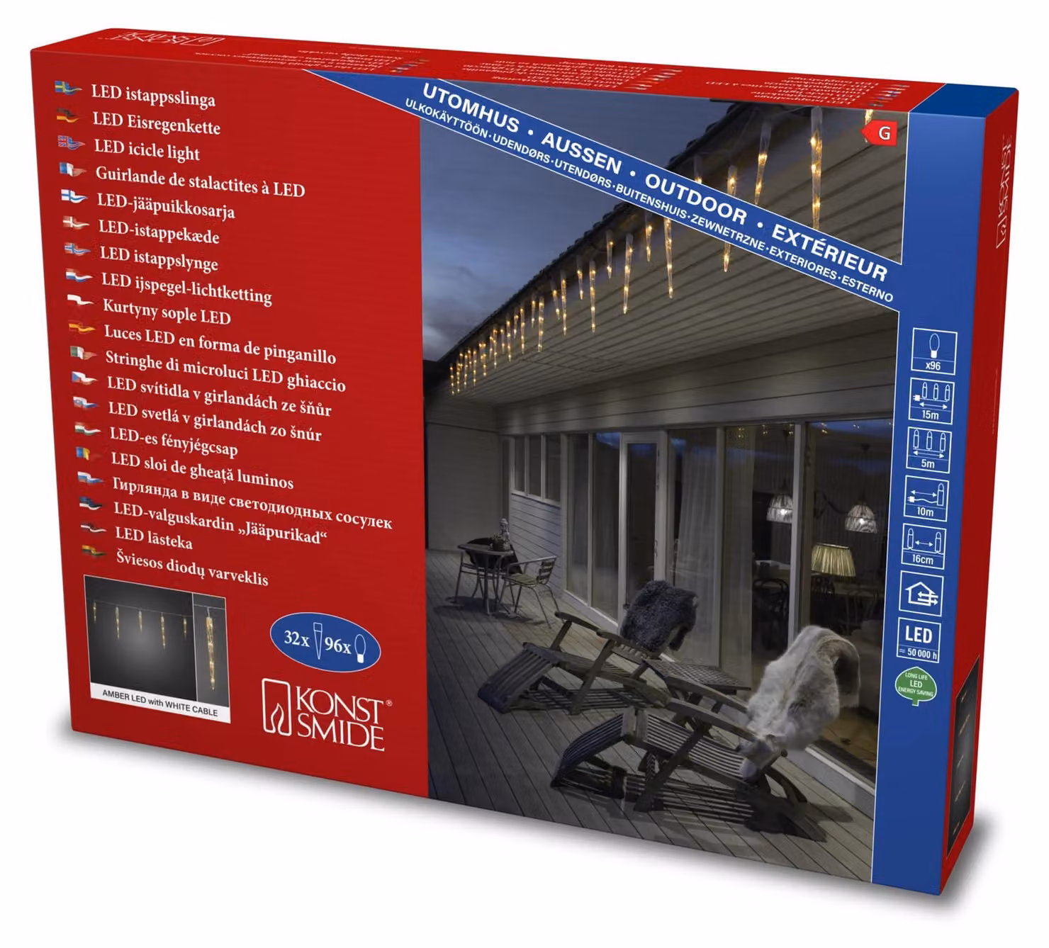 Tenda luminosa a LED con elementi a forma di cono, 32 coni, 96 diodi LED, 24 V, 1500 cm