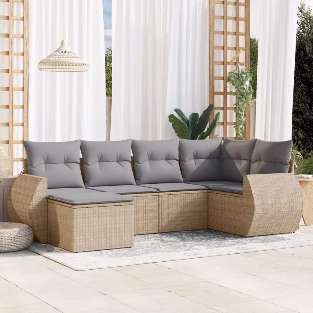 vidaXL Set Divano da Giardino a L 6 pz in Polyrattan con Cuscini Beige e Grigio – 1