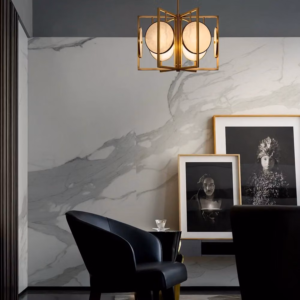Lampada a sospensione Maytoni in marmo e ottone oro con 6 lampadine E14 – 2