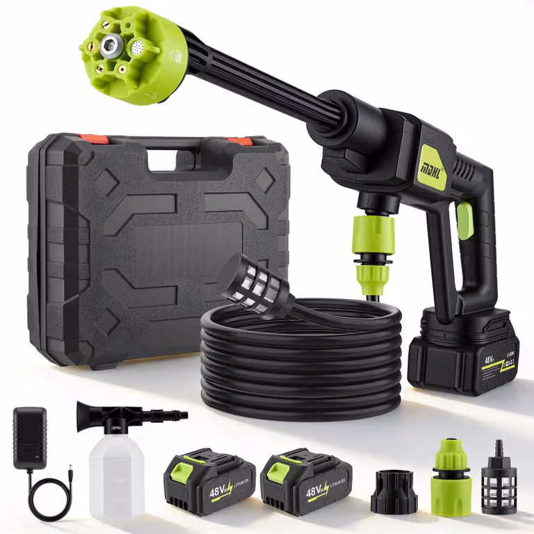 Idropulitrice portatile – Idropulitrice senza fili – Ugello regolabile 6-in-1 – Tubo da 5 metri – Ideale per il lavaggio auto – Senza batteria