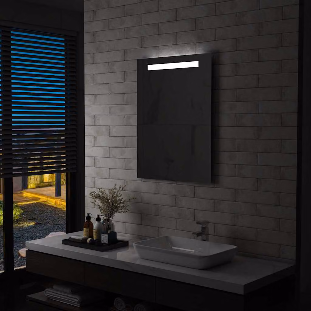 Specchio da parete con LED vidaXL moderno in vetro e metallo, L: 60 cm, H: 80 cm