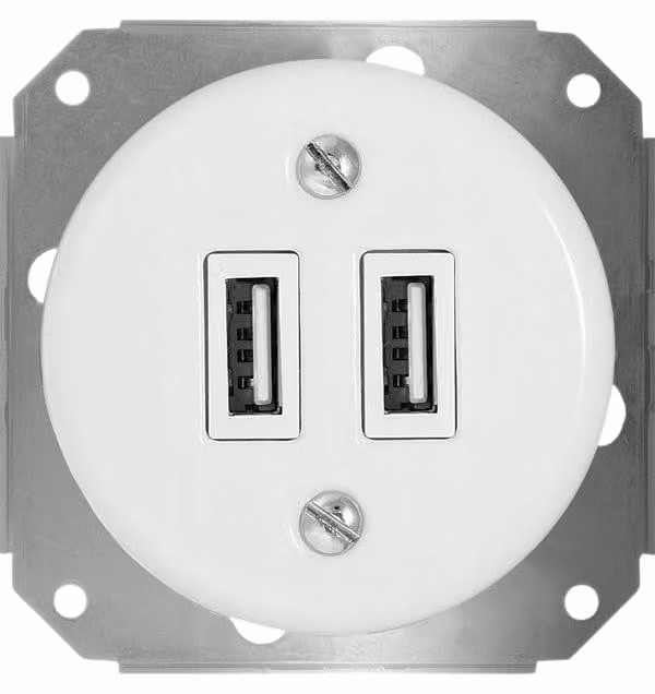 TG ELECTRO Presa a muro retro in Vetroceramica, doppia USB, bianca, 3,2A