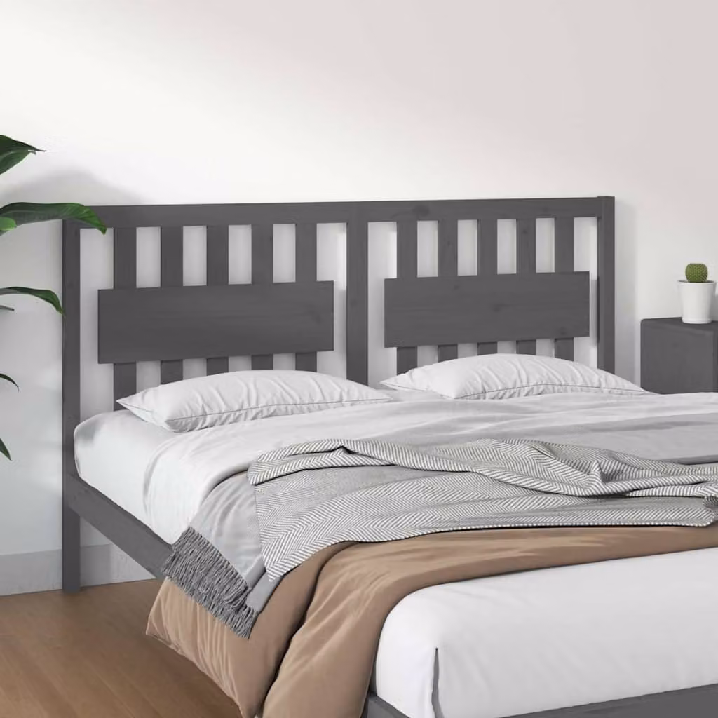 Testiera per Letto vidaXL in Legno Massello di Pino Grigio L: 165,5 cm, P: 4 cm, H: 100 cm