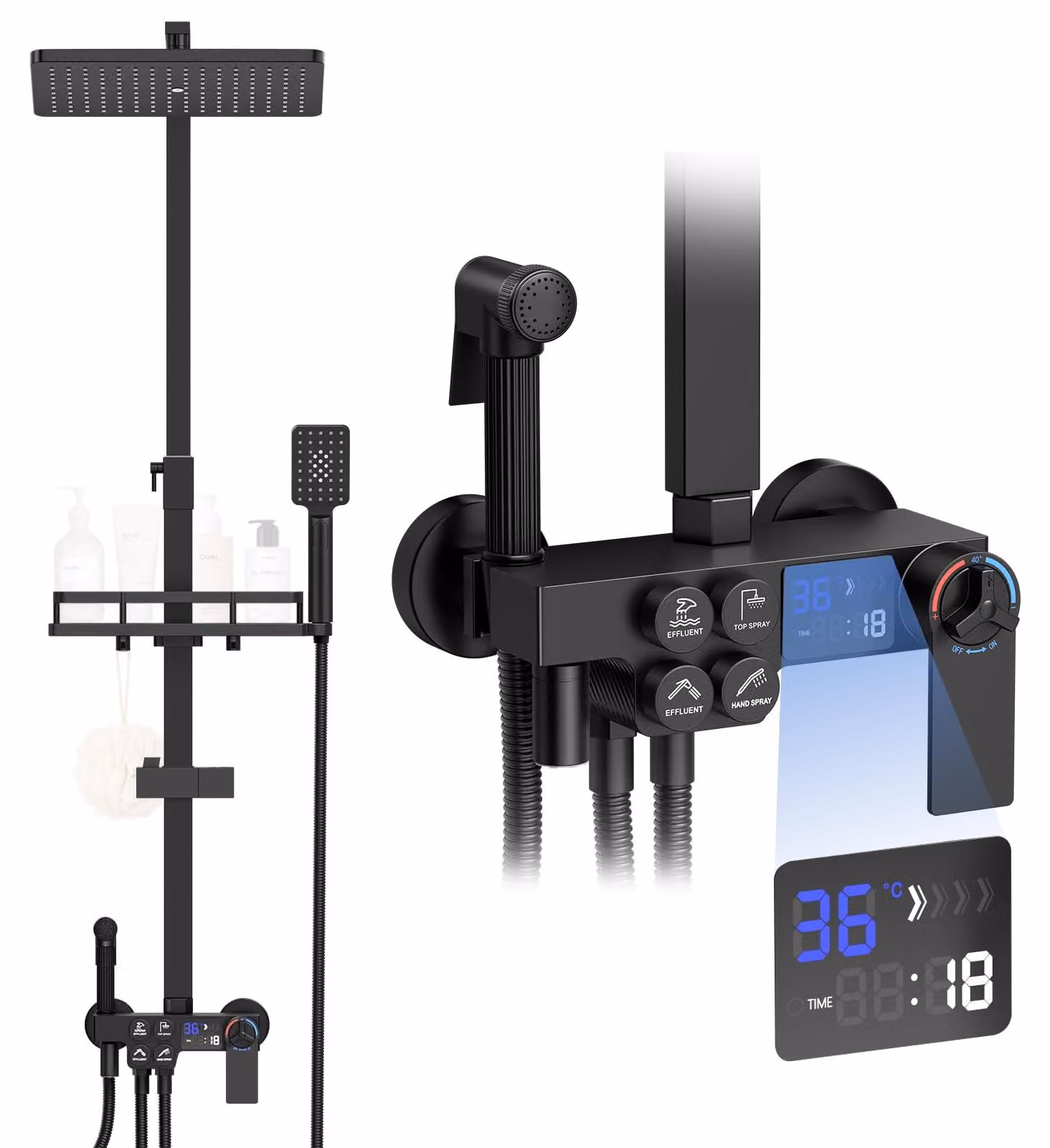 Sistema doccia 4-in-1 con termostato, LED, dimensioni 33x30 cm, doccia a pioggia