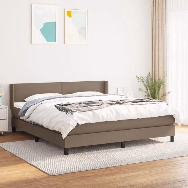 Letto Ibrido vidaXL con Materasso a Molle in Tessuto Beige e Bianco L/P/H: 180 x 200 x 88 cm