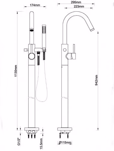 Miscelatore da bagno a libera installazione, rubinetto, oro rosa, 110 cm, effetto rame, miscelatore