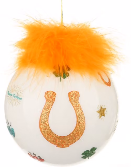 Pallina di Natale KASANOVA in vetro con decorazione ferro di cavallo arancione e bianco, diametro: 10 cm