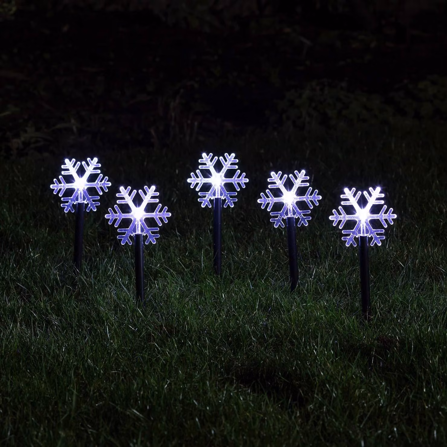 Set di 5 decorazioni a forma di fiocchi di neve in acrilico, con luci LED, per l'illuminazione natalizia