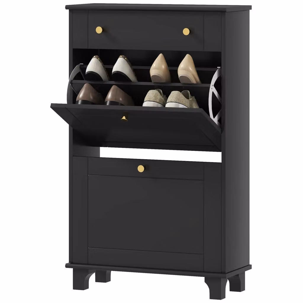 Scarpiera stretta moderna XYLO con ante e cassetti nera L: 60 cm, P: 23,5 cm, H: 98,5 cm – 2