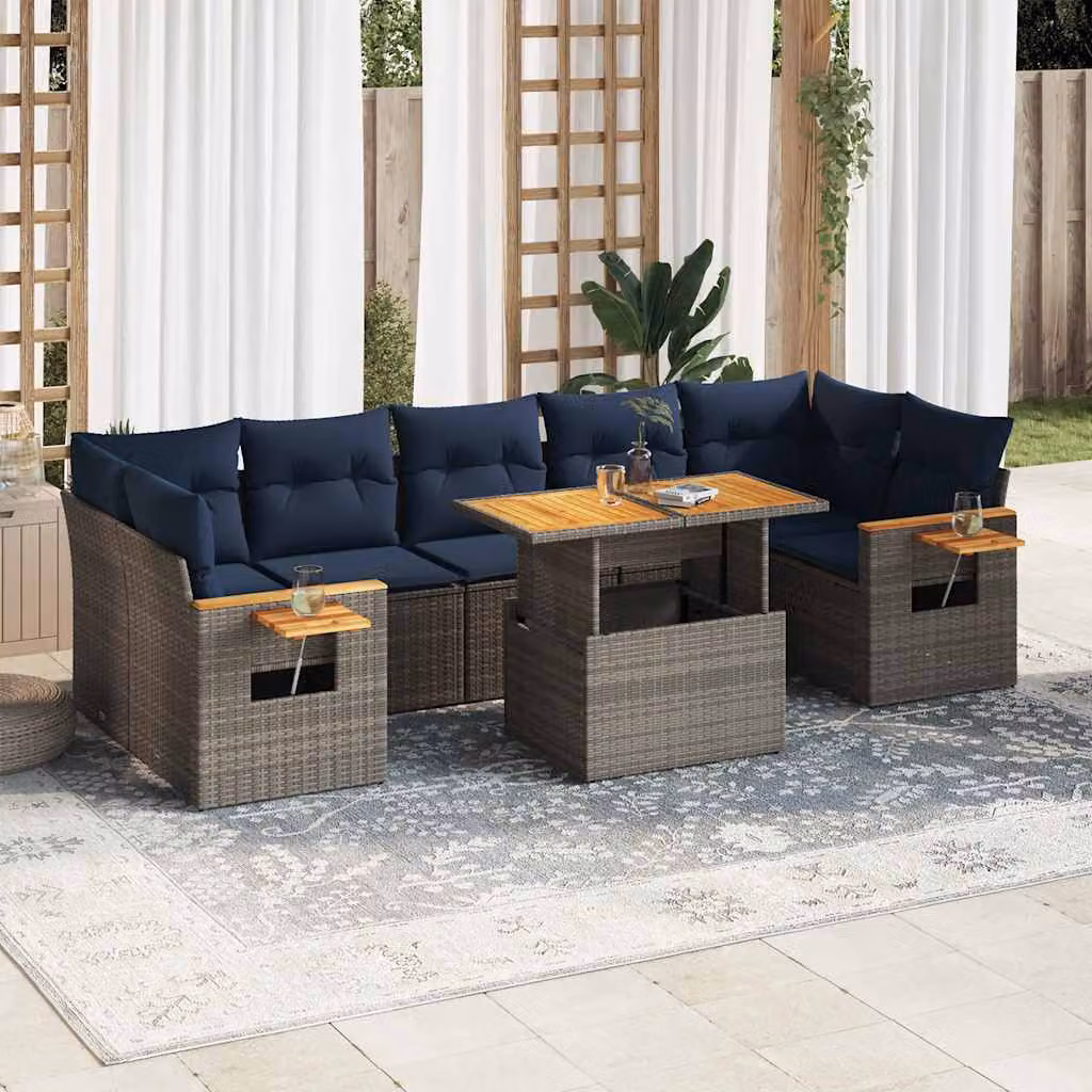 Maison Exclusive - Set Divano da Giardino 8 pz con Cuscini Grigio in Polyrattan