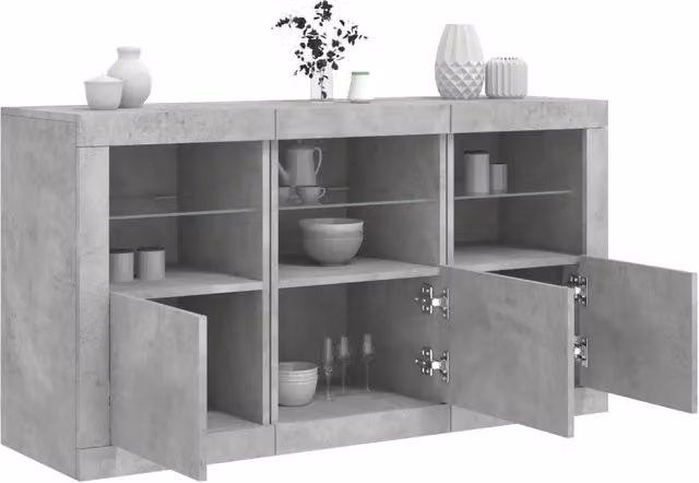 Credenza moderna vidaXL con luci LED integrate in grigio, L: 123 cm, P: 37 cm, H: 67 cm