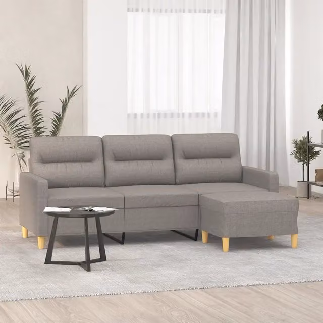 vidaXL Divano a 3 Posti Moderno con Poggiapiedi in Tessuto Beige e Grigio L: 198 cm, P: 80 cm, H: 77 cm