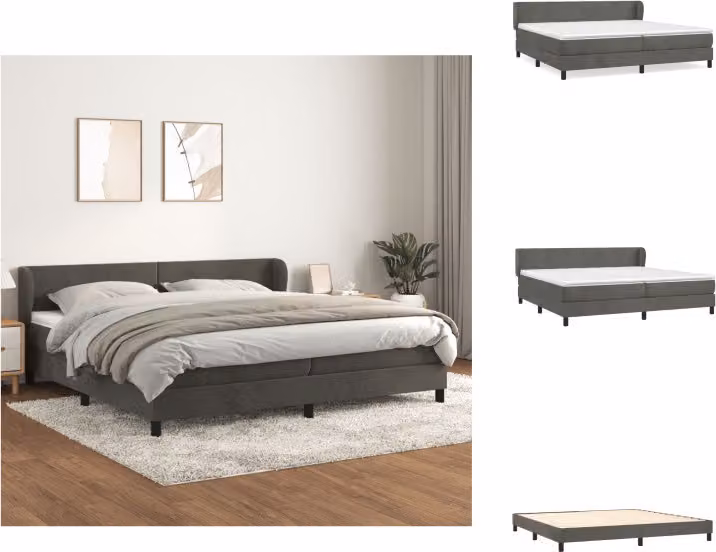 vidaXL Letto a molle con materasso grigio scuro 200x200 cm in velluto - Letti e strutture letto