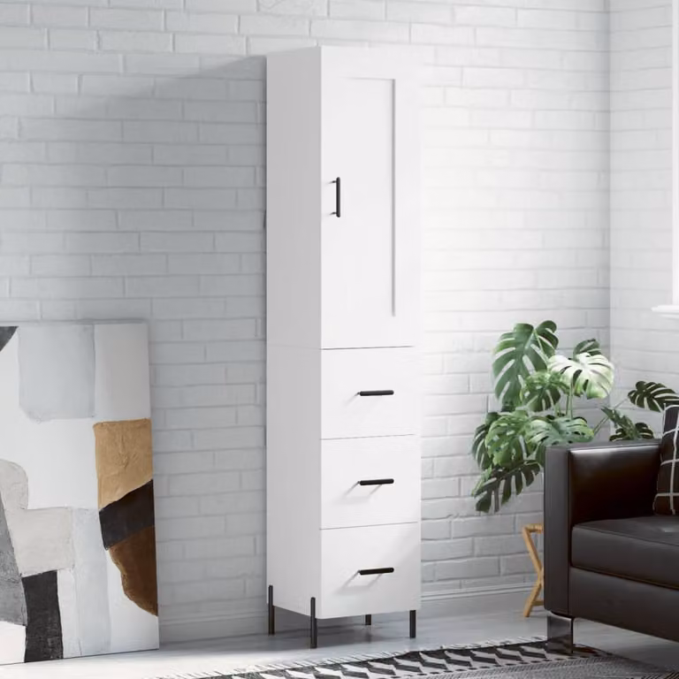 Credenza moderna vidaXL bianca con ante a battente e ripiani interni in legno e metallo L/P/H: 34,5 x 34 x 180 cm