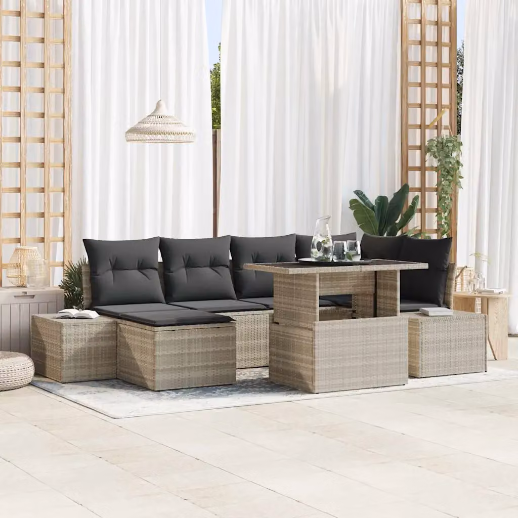 Set Divano da Giardino Moderno vidaXL in Polyrattan Grigio con Cuscini e Tavolino da 7 Pezzi – 1
