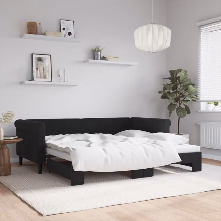 vidaXL Divano Letto con Letto Estraibile in Velluto Nero L/P/H: 90 x 190 cm