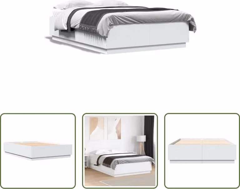 The Living Store Struttura letto bianca 150x200 cm in materiale ligneo