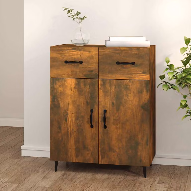 Credenza vidaXL in Legno Multistrato Rovere Fumo, L: 69,5 cm, P: 34 cm, H: 90 cm