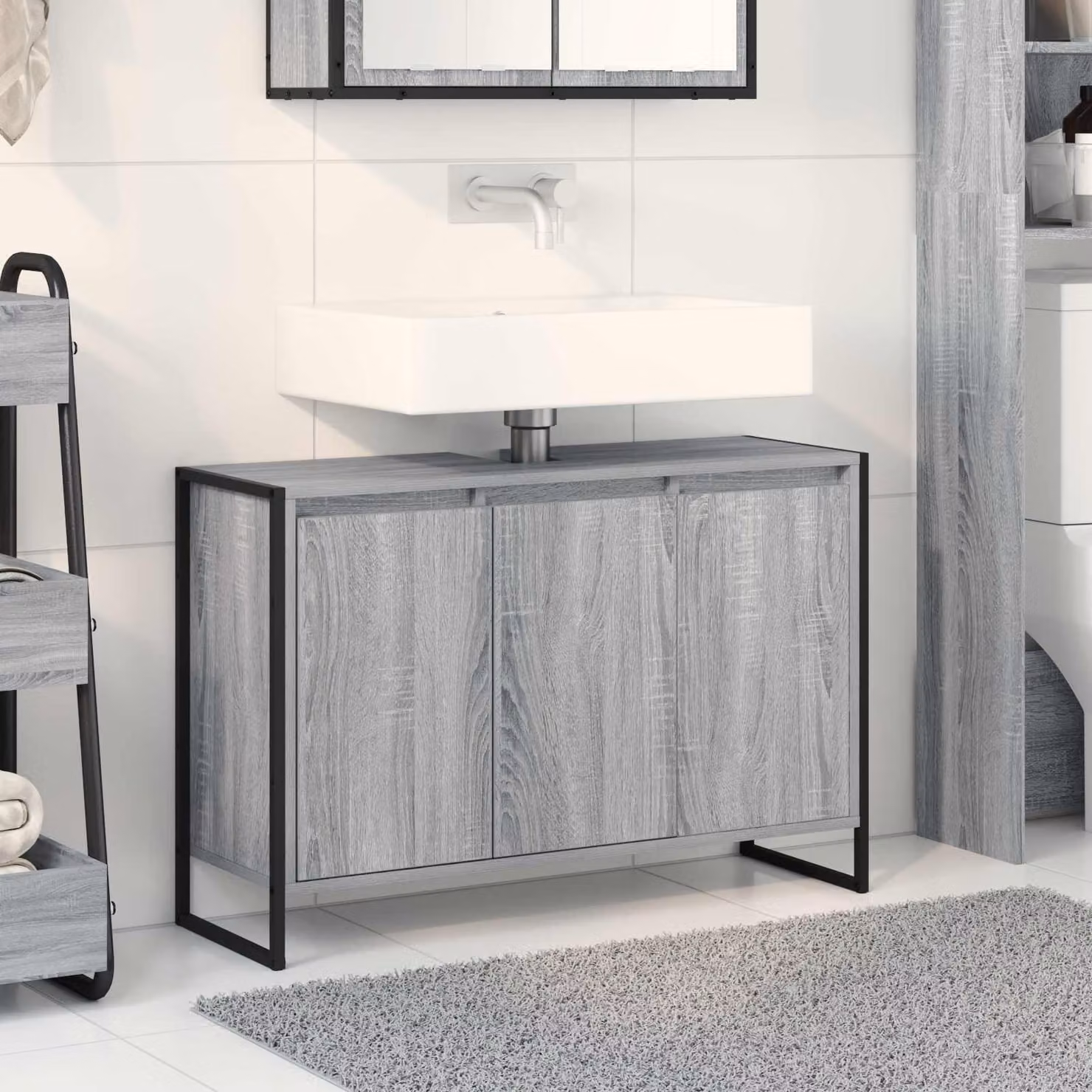 Mobile da bagno vidaXL in stile industriale, Grigio, L 90 x P 30 x H 60 cm