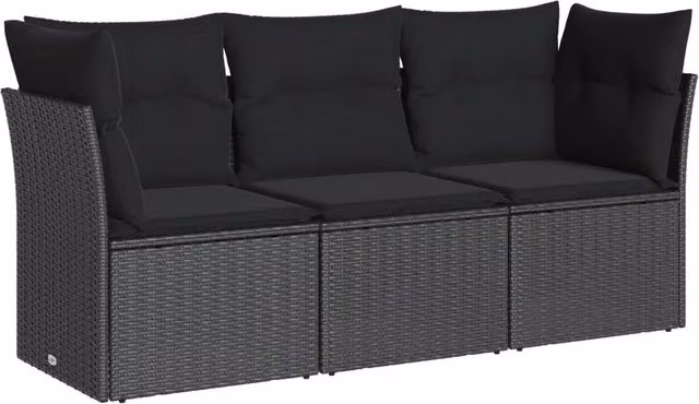 Set Divani da Giardino 3 pz | Set Salotto da Giardino con Cuscini in Polyrattan Nero