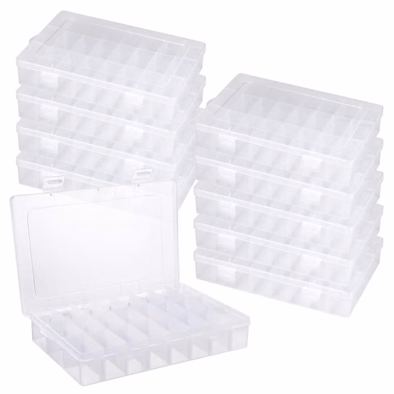 Contenitore di stoccaggio, 10 pezzi, con 24 scomparti regolabili, in plastica trasparente, ideale per piccoli oggetti