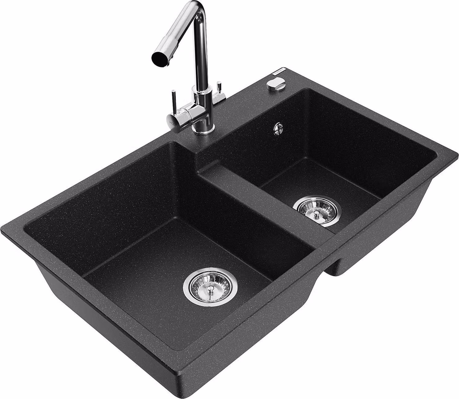 Mexen Tomas lavello in granito a 2 vasche con rubinetto da cucina Duero, nero/argento metallizzato - 6516-73-671600-00