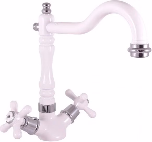 Miscelatore lavabo girevole MORAVA RETRO in cromo bianco senza sifone