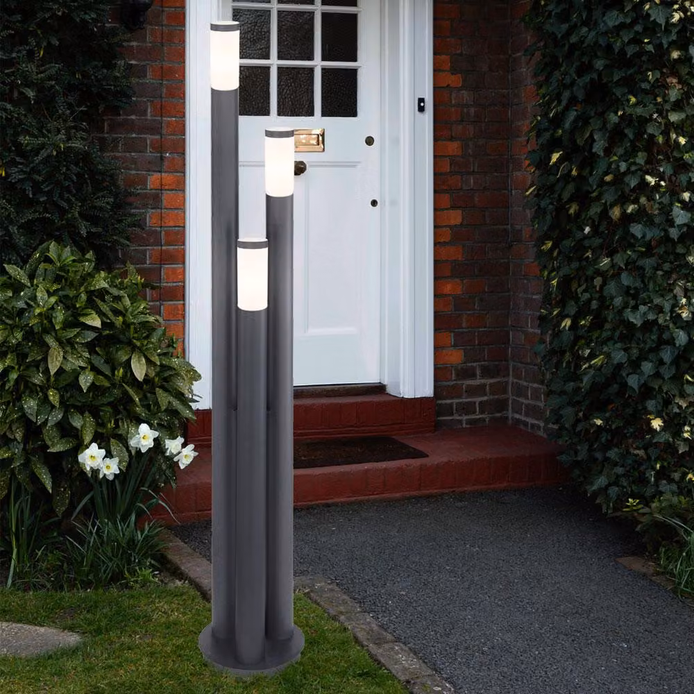 Lampada da terra a LED, acciaio inossidabile, antracite, a 3 colonne, H 170 cm