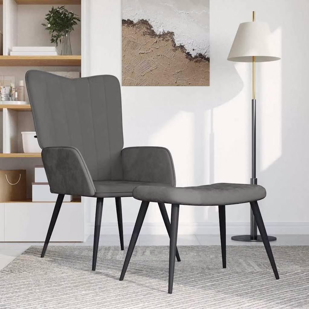 vidaXL Poltrona Relax con Sgabello Grigio in Velluto e Struttura in Metallo