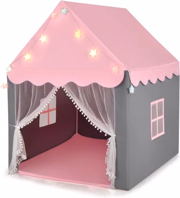 Tenda da gioco per bambini 105 x 121 x 136 cm spaziosa area giochi atmosfera accogliente misto poliestere-cotone rosa 20_0014316