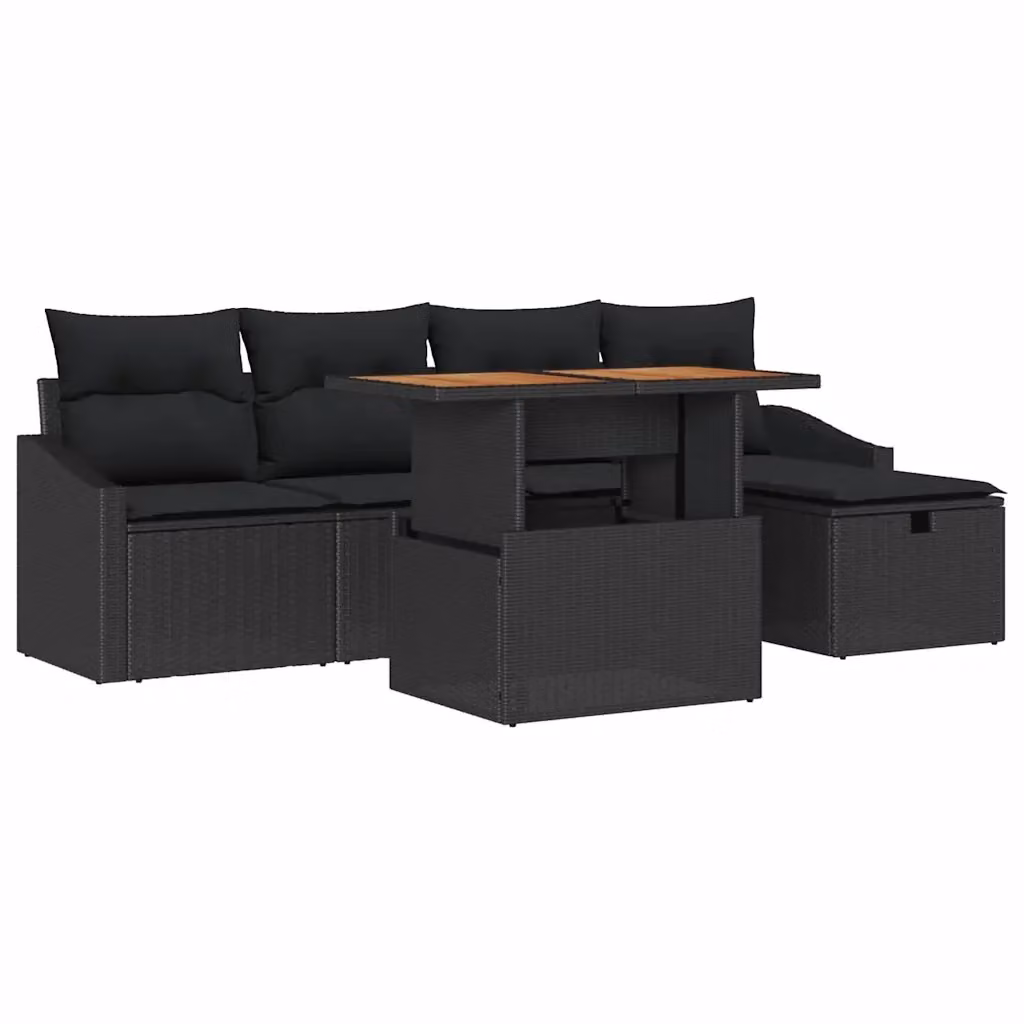 Set Divano da Giardino vidaXL 6 Pezzi a Forma di L con Tavolino e Pouf Nero con Cuscini e Struttura in Metallo – 2