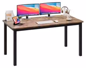 Scrivania per computer, supporto per laptop, struttura metallica stabile, colore vintage marrone, realizzata con pannelli di legno (MDF/compensato), struttura in metallo robusta