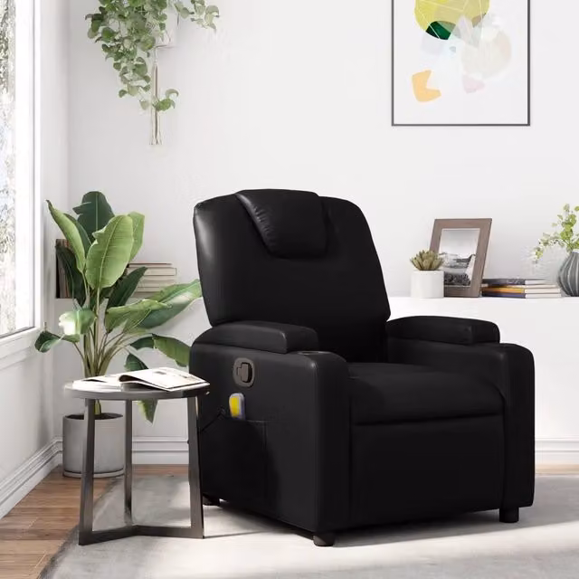 Poltrona reclinabile massaggiante in Similpelle Nera 3205543