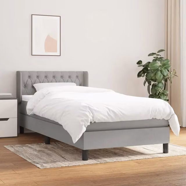 Letto Ibrido vidaXL con Giroletto a Molle e Materasso in Tessuto Grigio e Bianco L/P/H: 100 x 200 x 88 cm
