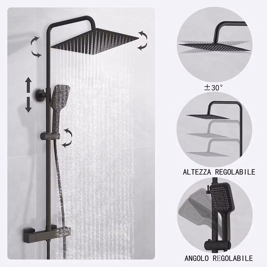 Colonna doccia idromassaggio AICA ITALY con rubinetto termostatico e soffione a pioggia in acciaio inox, nero opaco – 2