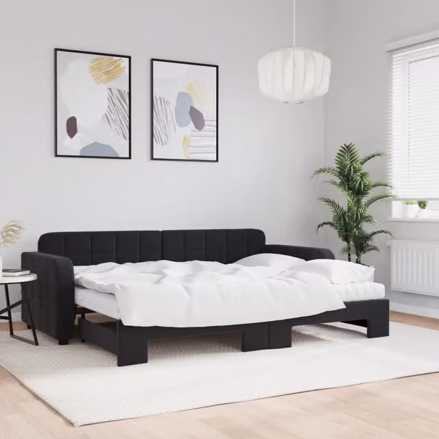 Divano Letto Estraibile vidaXL in Velluto Nero con Cassetto per Soggiorno e Camera da Letto L/P: 80 x 200 cm
