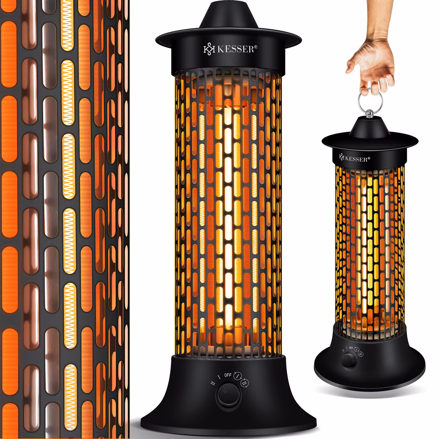 Riscaldatore a infrarossi da pavimento KESSER®, riscaldatore da 1200 W, riscaldamento ad alta efficienza energetica per interni con oscillazione a 360°, riscaldatore a infrarossi da pavimento, riscaldamento elettrico IP55, riscaldatore da terrazza