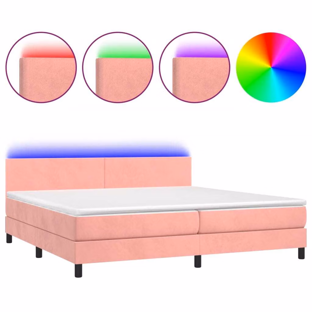 Letto a Molle con Materasso e LED Rosa 200x200 cm in Velluto