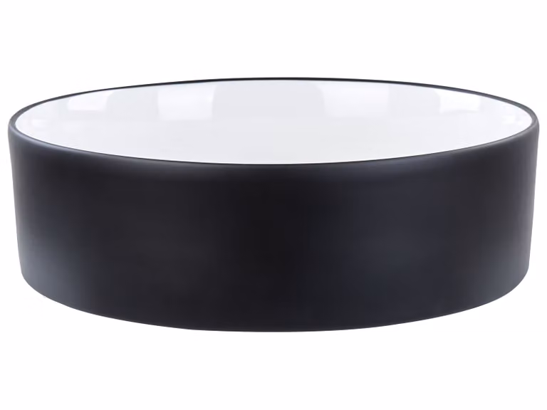 BELIANI Lavabo da bagno da appoggio in Vetroceramica nera lucida 40 cm rotondo stile moderno