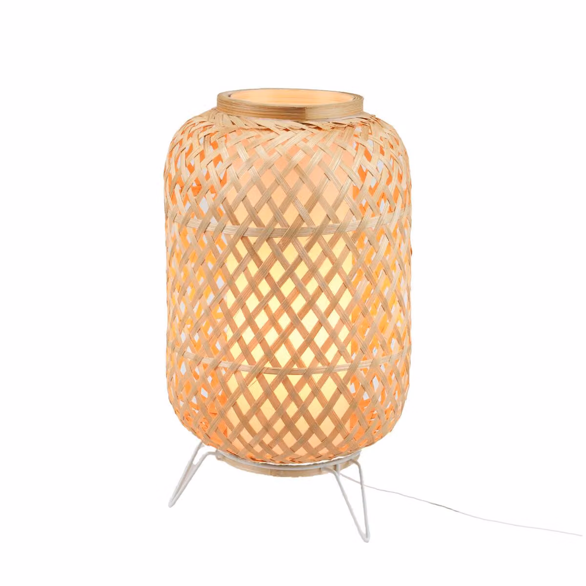 Lampada da tavolo in vimini di bambù, E27, stile vintage e accogliente, con paralume fatto a mano e diffusore in policarbonato trasparente