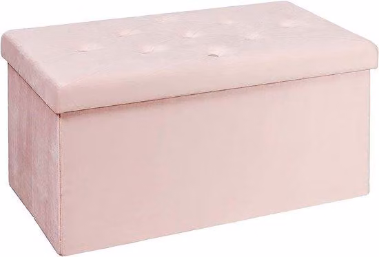 Unyqoos® - Panca contenitore pieghevole in velluto, con 80 litri di spazio di stoccaggio, dimensioni 76x38x38 cm, struttura interna stabile in HDF, versatile panca e contenitore, colore rosa